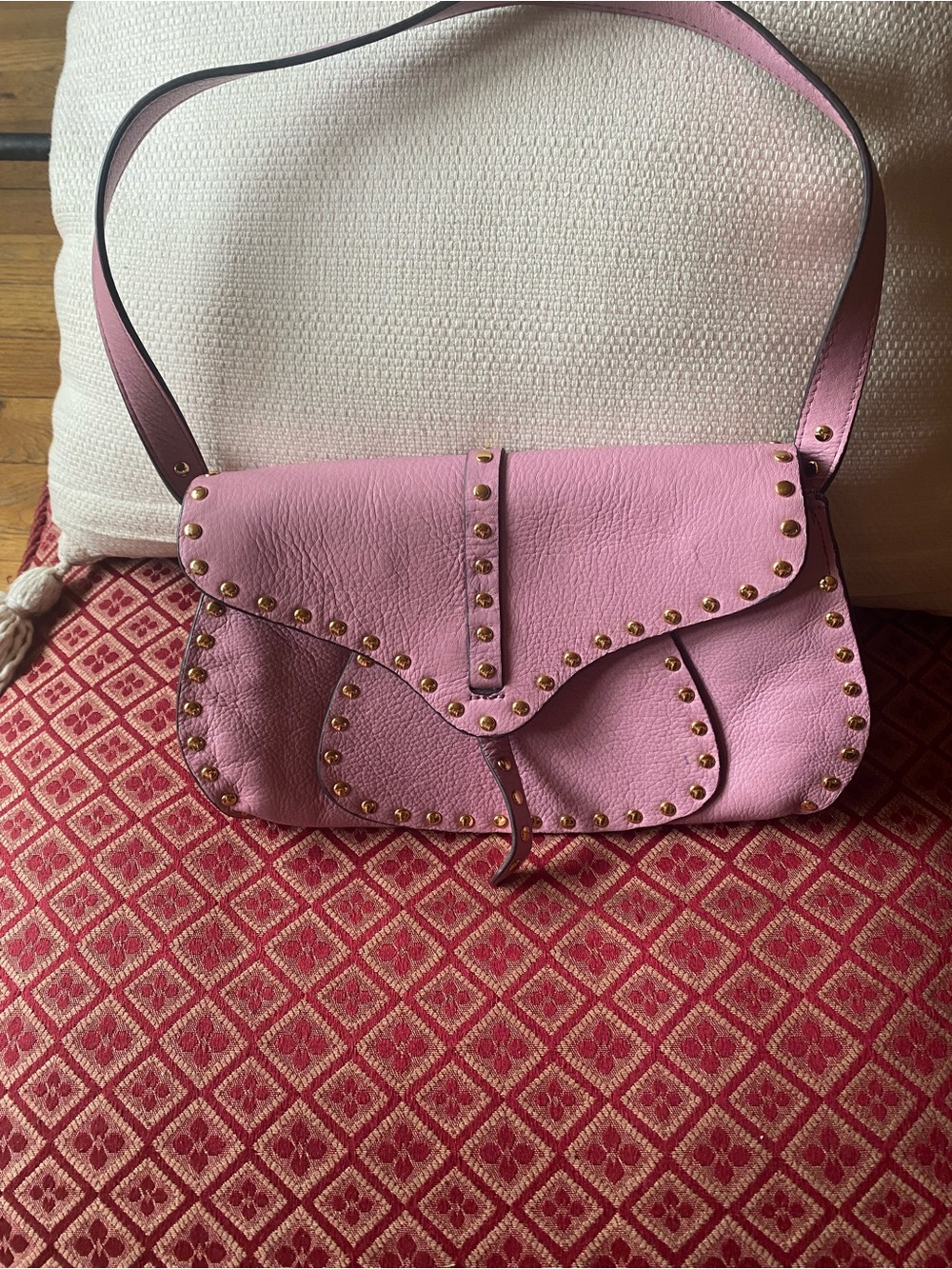 Aimee pink Studded Leather Shoulder Bag